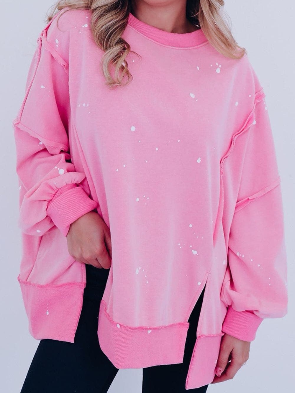 Oversized Pink Splatter Crewneck Sweatshirt NWOT
